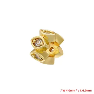 18K gold plated copper star spacer bead with zircon stones, size 4.0mm by 6.0mm