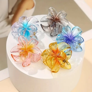 Pinces À Cheveux Fleur Résine Transparente Paillettes Plumeria Dégradé Coiffure Pour Femmes Filles Élégant Vacances