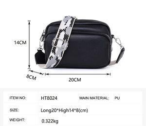 Tabella taglie dettagliata per borsa a tracolla nera in PU con dimensioni 20x14x8cm