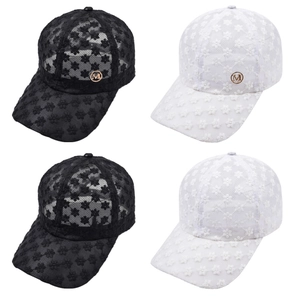 Casquette de baseball en dentelle florale pour femme en noir et blanc avec logo M