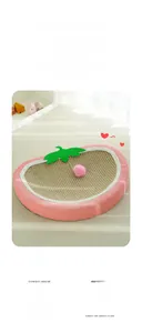 Detail of strawberry sisal cat scratcher showing thick weave and pink corduroy edges