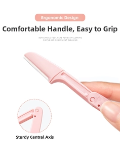 Pink folding eyebrow razor with micro-guard safety blade and ergonomic handle design