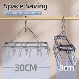 Space-saving stainless steel laundry drying racks for socks and underwear with windproof hooks