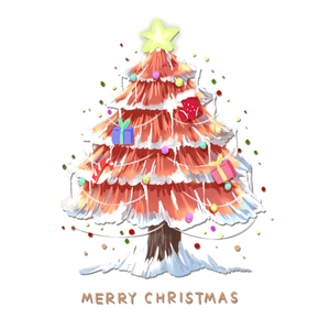 Red Christmas tree window static sticker with ornaments and Merry Christmas text