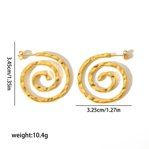 Detailed view of 18K gold plated spiral fan earrings showing size and weight specs