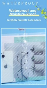 Close-up of waterproof A4 document folder showing water droplets on striped surface