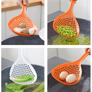 Kitchen long handle strainer spoon for noodles and dumplings in orange and white