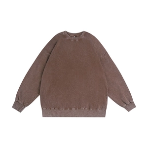 Oversize 350g vintage washed cotton crewneck sweatshirt with dropped shoulders in dark brown