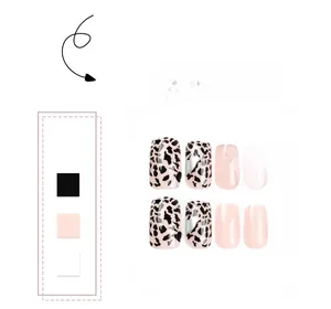Short square press-on nails set featuring cow print texture and nude pink color options