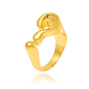 Elegant gold open ring with a unique fluid abstract design on a clean white background