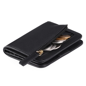 Women Short Bifold Wallet PU Leather RFID Blocking Multi Card Slots ID Window Zipper Coin Purse Small Slim