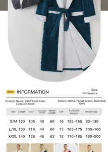 Detailed size chart for men's double-layer thickened fleece jacquard bathrobes