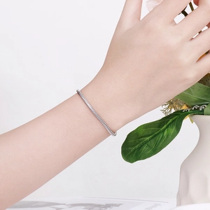 Silver snake chain bracelet on wrist with elegant lifestyle background and metal texture