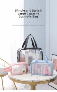 Three-piece set of cartoon transparent waterproof PVC toiletry bags with handle