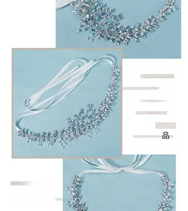 Detailed macro view of handmade bridal headband with marquee rhinestones and pearls