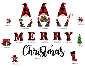 Detailed size specifications for Christmas gnome magnets and Merry Christmas decorative set