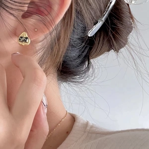 Minimalist 925 silver irregular gold earrings with dalmatian stone for women