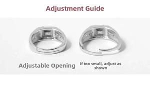 Detailed diagram showing the adjustable opening design of the couple's silver rings