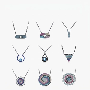 925 Sterling Silver Evil Eye Geometric Pendant Necklace Black Plated Dark Style Clavicle Chain Jewelry For Women