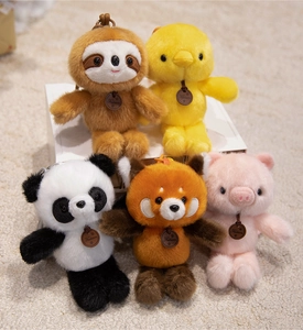 Detailed plush animal keychains in assorted styles with soft faux fur and fashion tags