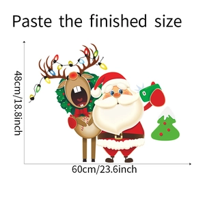 Christmas wall stickers dimension guide showing Santa and reindeer 60cm wide design