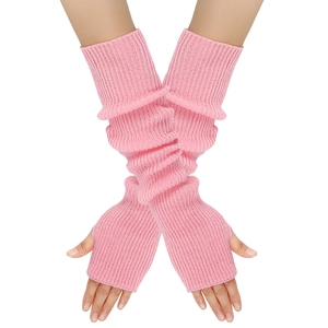 Rosa gestrickte lange fingerlose Handschuhe mit elastischer Textur und Armstulpen-Stil