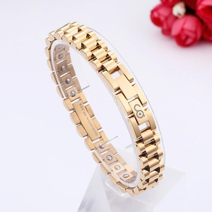 Detail of titanium steel magnetic therapy bracelet with Germanium 99.99% engraving