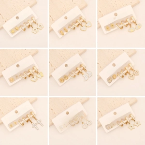 Gold Plated Stainless Steel Earrings Rhinestone Butterfly Heart Star Moon Dainty Stud Hoop Fashion Jewelry For Women