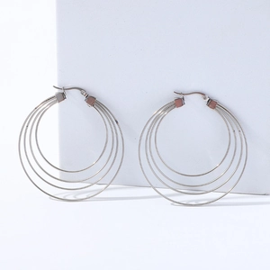 Boucles d'oreilles créoles multicouches en acier inoxydable argenté poli pour femmes