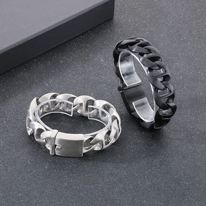 Men's stainless steel Cuban link bracelets in silver and black with brushed matte finish