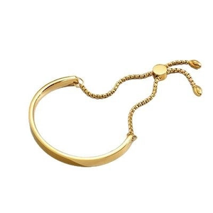 Minimalist gold adjustable stainless steel bangle with bolo slide clasp and water drop charms