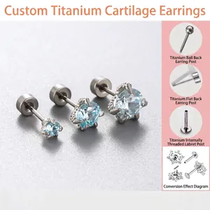 G23 Lega di Titanio Artiglio di Drago Zirconia Rotonda Orecchino per Cartilagine Filettatura Interna Labret Piercing Gioielli Unisex