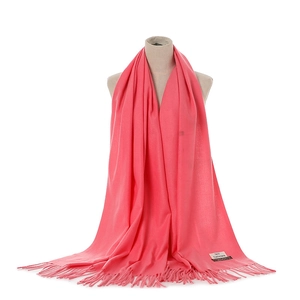 Solid color imitation cashmere winter scarf with fringe, warm and stylish pink neck wrap.