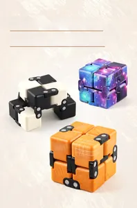 Detailed view of Infinite Cubes in starry purple, wood grain, and monochrome patterns
