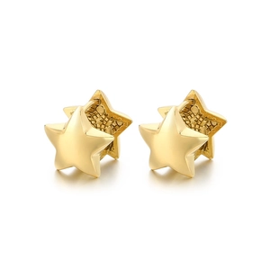 Elegant gold pentagram star hoop earrings with a minimalist 3D design for women
