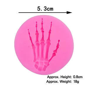 5.3cm pink silicone mold featuring a detailed skeleton hand for Halloween baking DIY