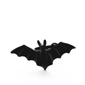 Gothic matte black bat open ring with detailed wings in minimalist style for Halloween