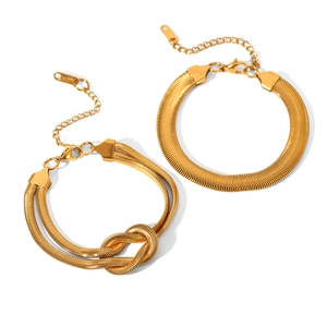 Double-layered golden stainless steel snake chain bracelet with elegant knot detailing