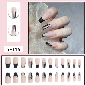 French medium ballerina black glitter marble press-on nails set Y-116 24pcs