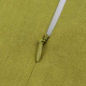 Minimalist square neck sleeveless dress featuring lime green linen texture and invisible zipper