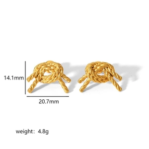 Detailed size specifications for gold knotted stud earrings showing dimensions and weight