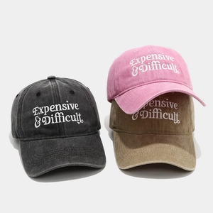 Washed cotton baseball cap with Expensive & Difficult embroidery in multiple colors