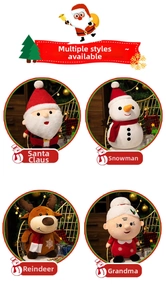 Detailed plush toy set with Santa Claus, Snowman, Reindeer, and Mrs. Claus designs