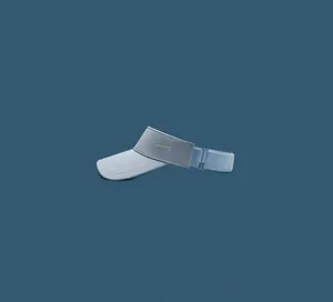 Close-up of blue sun visor cap side detail featuring embossed SPORTS text and buckle