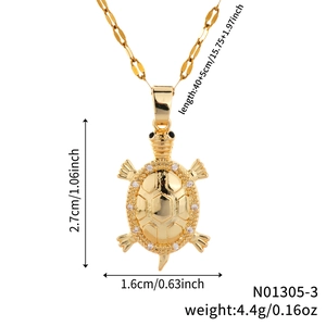 Gold sea turtle necklace with zircon pavé pendant and stainless steel chain dimensions
