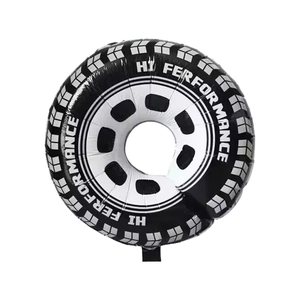 Racing themed tire-shaped foil balloon with HI PERFORMANCE print for party decor