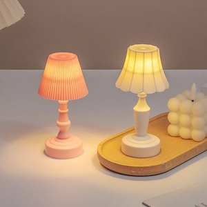 Mini lily of the valley night lights with pleated shades in pink and white