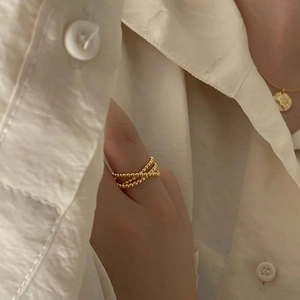 Elegant 18K gold plated multi-layer beaded ring with intertwined minimalist design