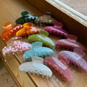 Acrylic Glitter Hair Claw Clip Thickened Multi Teeth Colorful Large Shark Clamp Elegant Simple Accessories For Women