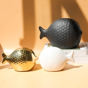 Adornos De Peces De Cerámica Minimalistas Nórdicos Figurilla Con Escamas Relieve Escultura Decorativa Moderna Para El Hogar